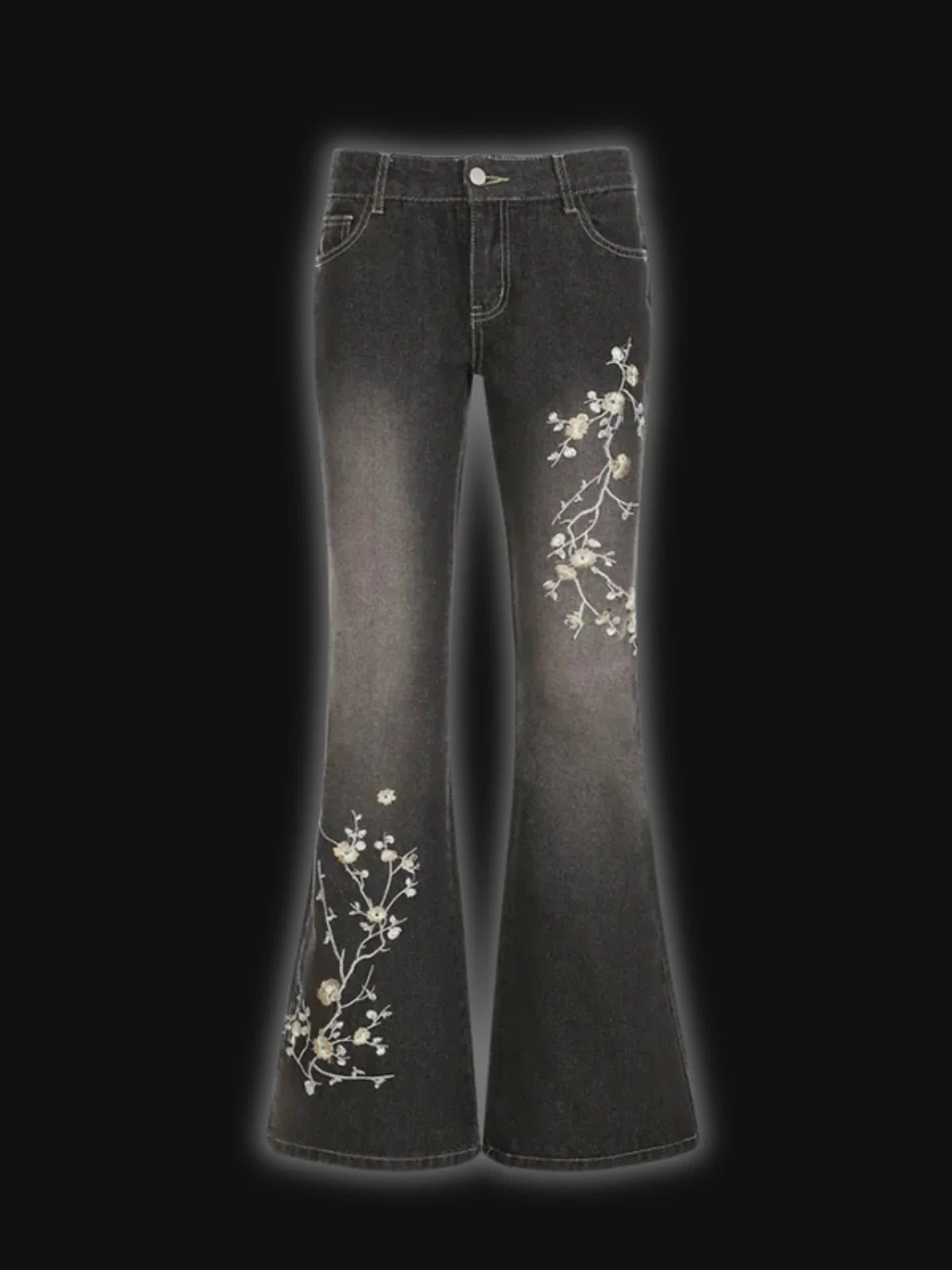 Weekeep Floral Embroidery Jeans Vintage 2000s