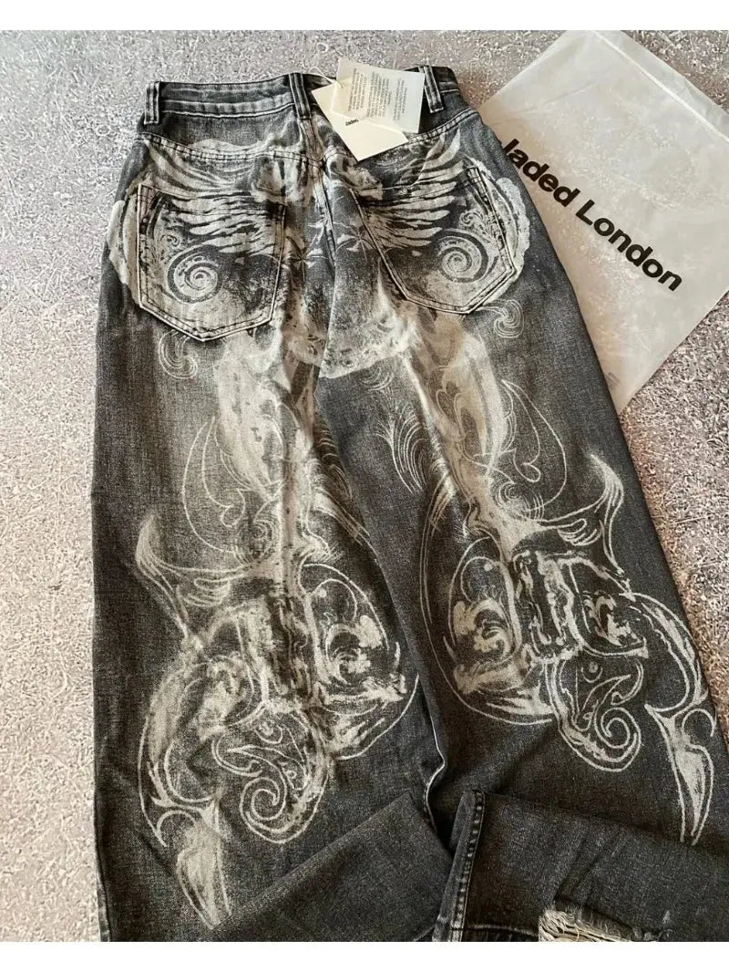 Big Washed Black Grey Jeans Loose
