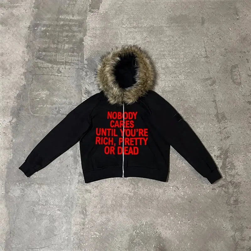 NOBODY CARES ZIP HOODIE