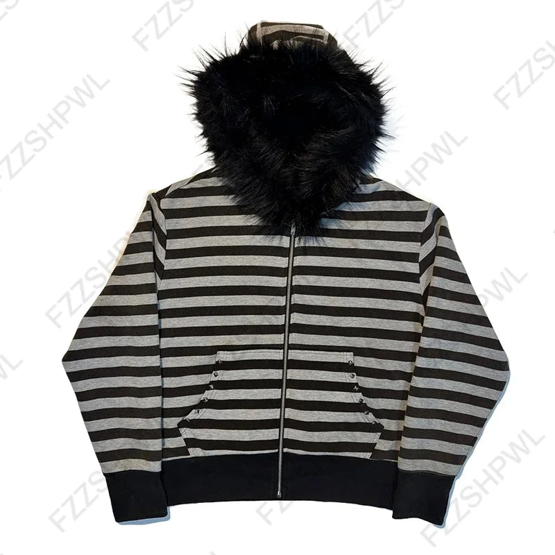 Black White Zip Hoodie
