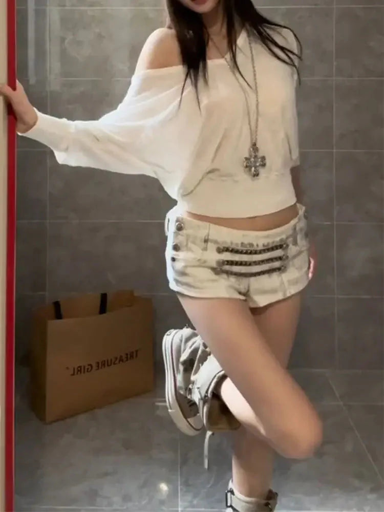 White jeans mini shorts